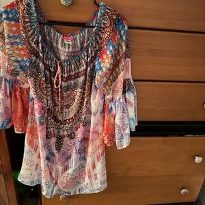 Ranees poly Colorful embellished Bohemian Women's Top/short dress large